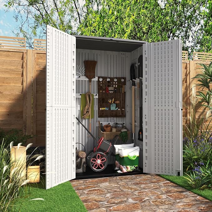 KINYING Outdoor Storage Cabinet Waterproof, Resin Vertical Outdoor Storage Shed - Image 2