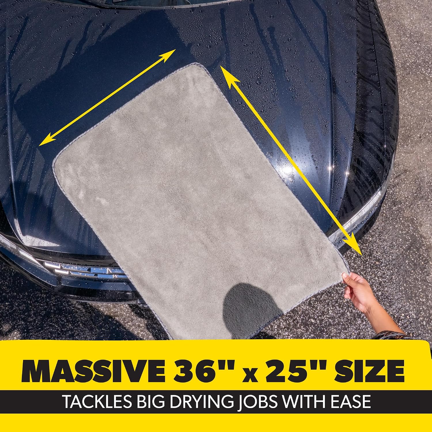 Chemical Guys Woolly Mammoth Large Microfiber Drying Towel - 36 x 25 Inch Gray, Ultra Plush Super Absorbent Car Drying Towel for Cars, Trucks, SUVs, Motorcycles, RVs, and Auto Detailing