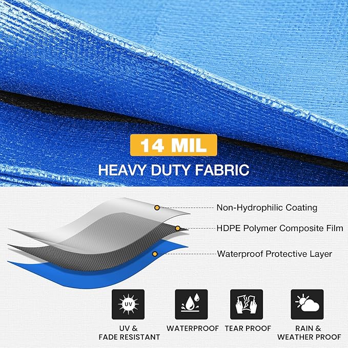 Tarp 8x10 Feet 14 Mil Heavy Duty Waterproof Tarp, Large Multipurpose Cover - Image 5