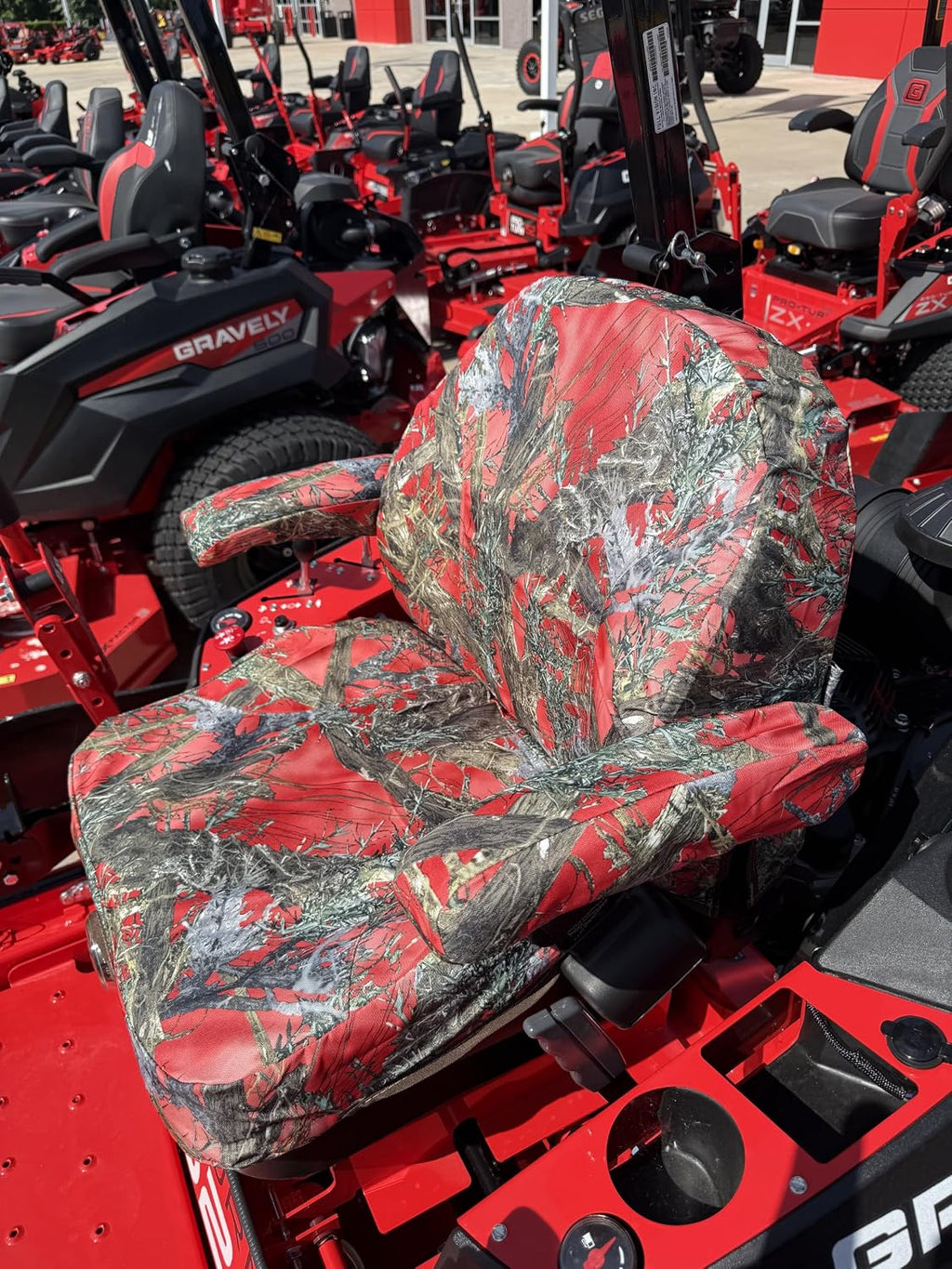 Durafit Seat Covers, Custom Fit Seat Covers for Badboy Maverick HD and Gravely Zero Turn Commercial Mowers Pro-Turn 100, 152,160,200,252 and 300 Series in MC2 Red Camo Waterproof Endura Fabric