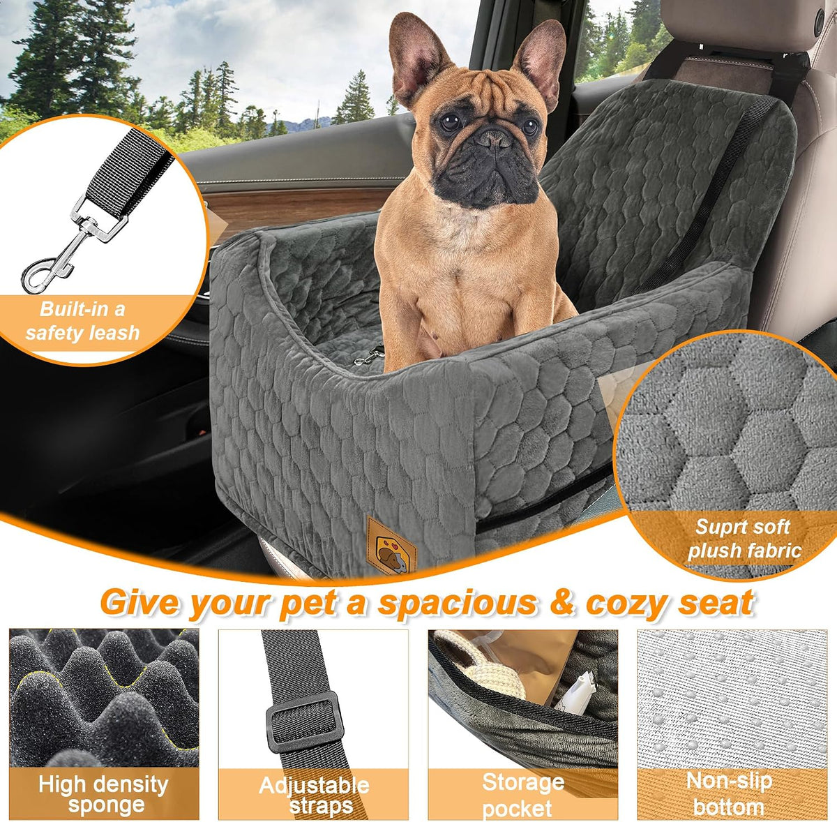 dog car seat for small/medium dogs, memory foam, close-up detail
