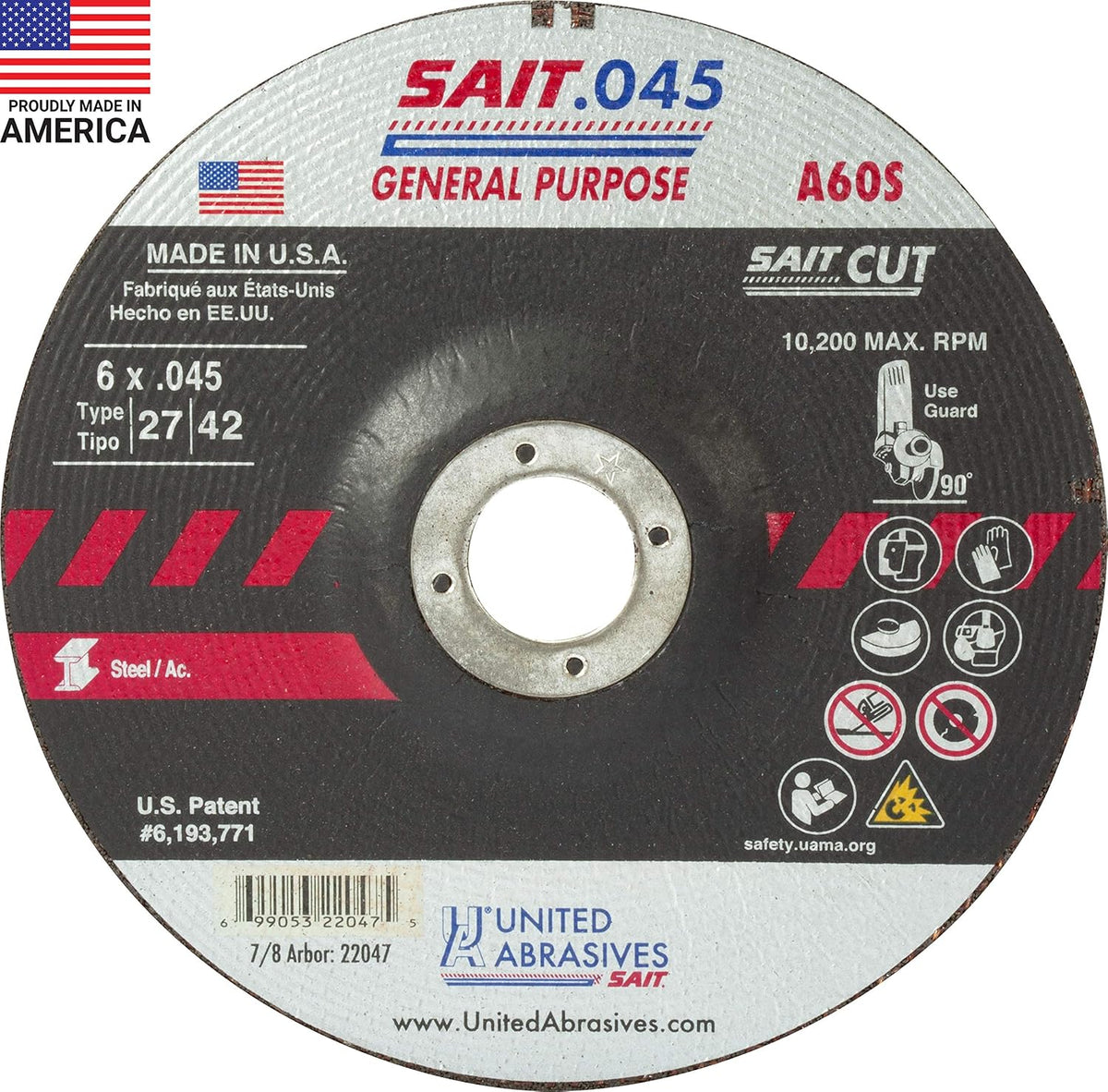 united abrasives-sait 22047 a60s general purpose cut-off wheel shown in use