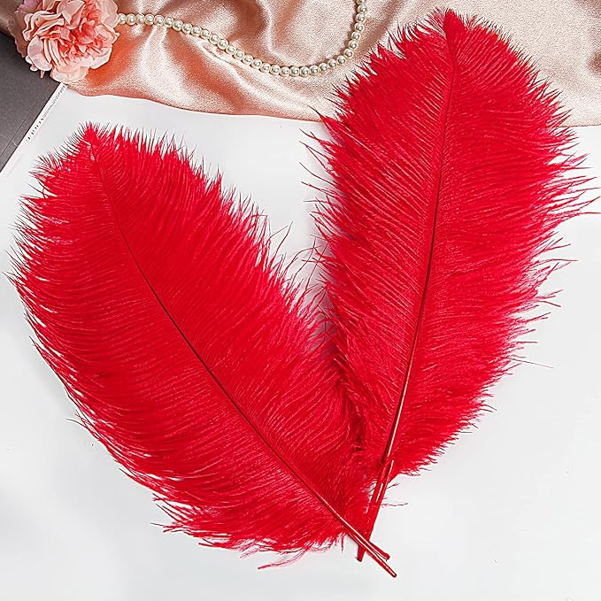 THARAHT Red Ostrich Feathers 12pcs Large Natural Bulk 16-18Inch 40cm-45cm for...