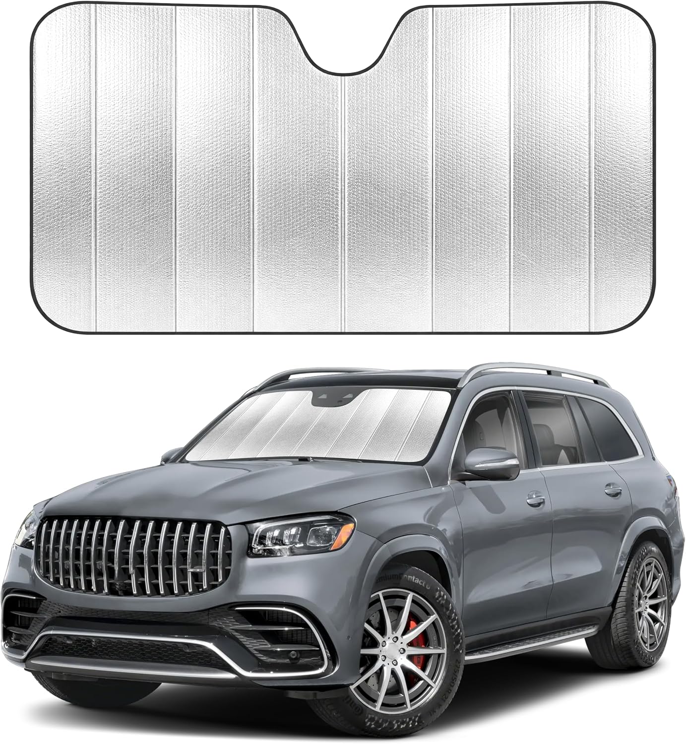 EcoNour Accordion Foldable Windshield Sun Shade | Premium Reflective Sun Visor for SUVs & Pickups Windshields | UV & Heat Reflective Sunshade with Durable Dual-Layer Design | Large (58 x 28)