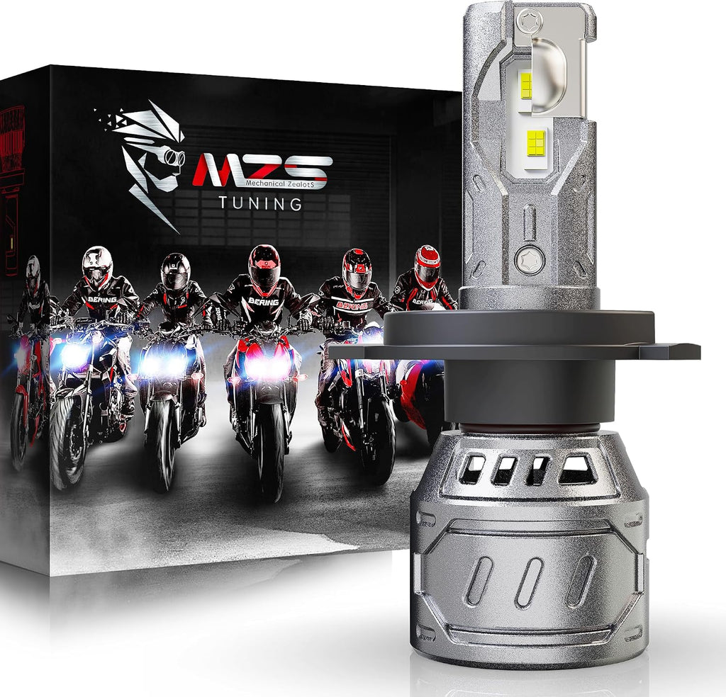 MZS H4/9003 Bulb for Motorcycle, H4 Fog Bulb 400% Brighter, 6500K Cool White, Fast-Cool, Plug and Play, Powersport Light, Pack of 1