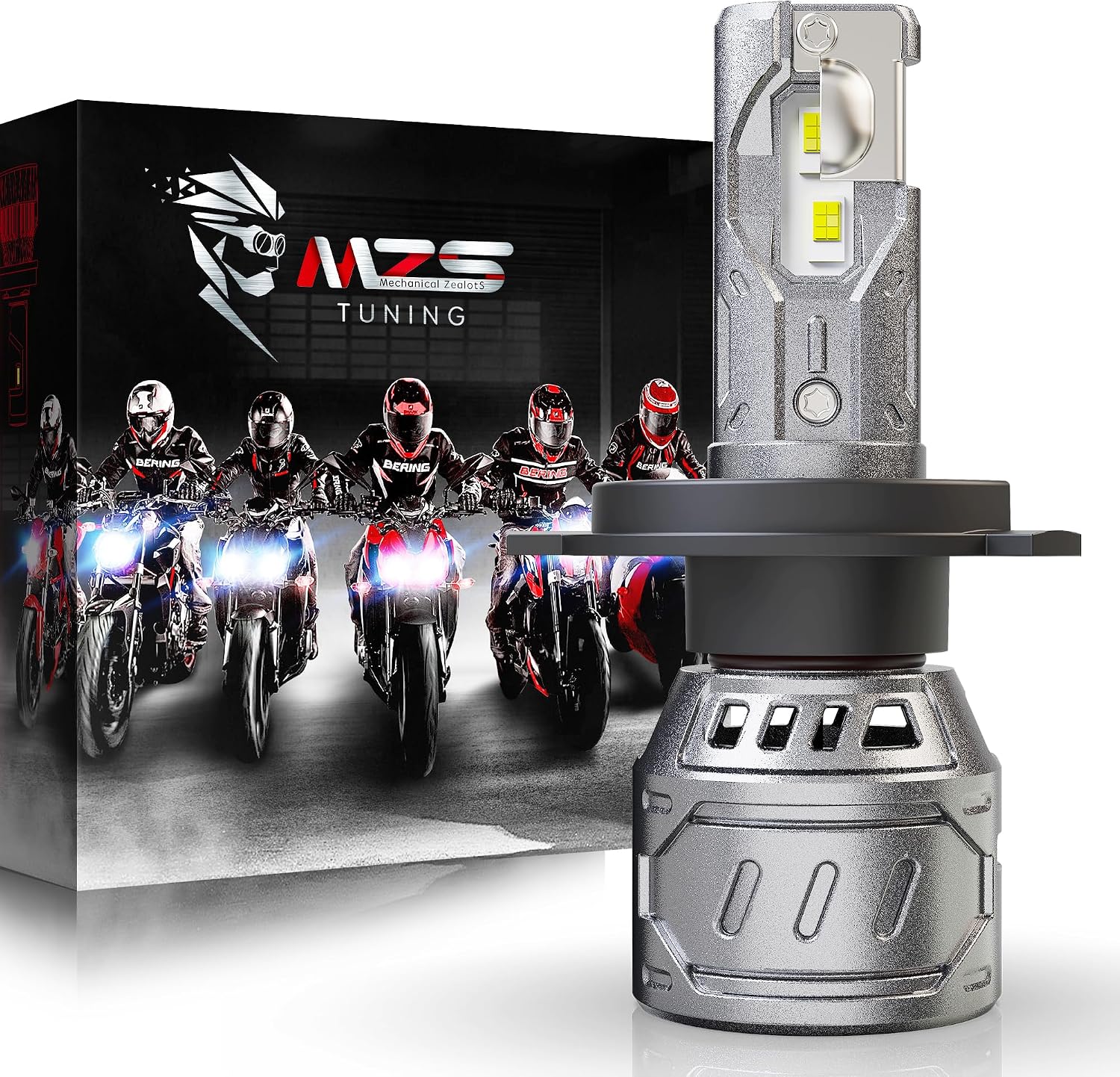 MZS H4/9003 Bulb for Motorcycle, H4 Fog Bulb 400% Brighter, 6500K Cool White, Fast-Cool, Plug and Play, Powersport Light, Pack of 1