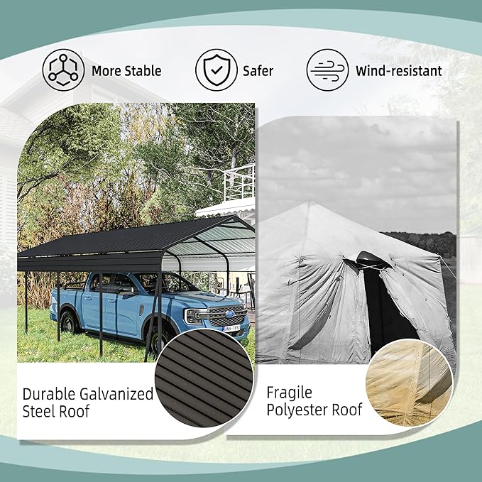 12x20 FT Metal Carport, Heavy Duty Car Port Canopy - Image 5