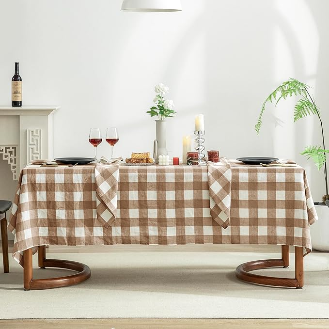 EVERLY 100% Yarn-Dyed Linen Rectangle Tablecloths 60x144Inches for Dining,Buf...