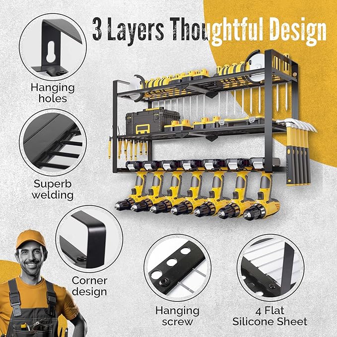 Power Tool Organizer Wall Mount 3 Tier 7 Drill Holders support up to 300Lbs - Image 7