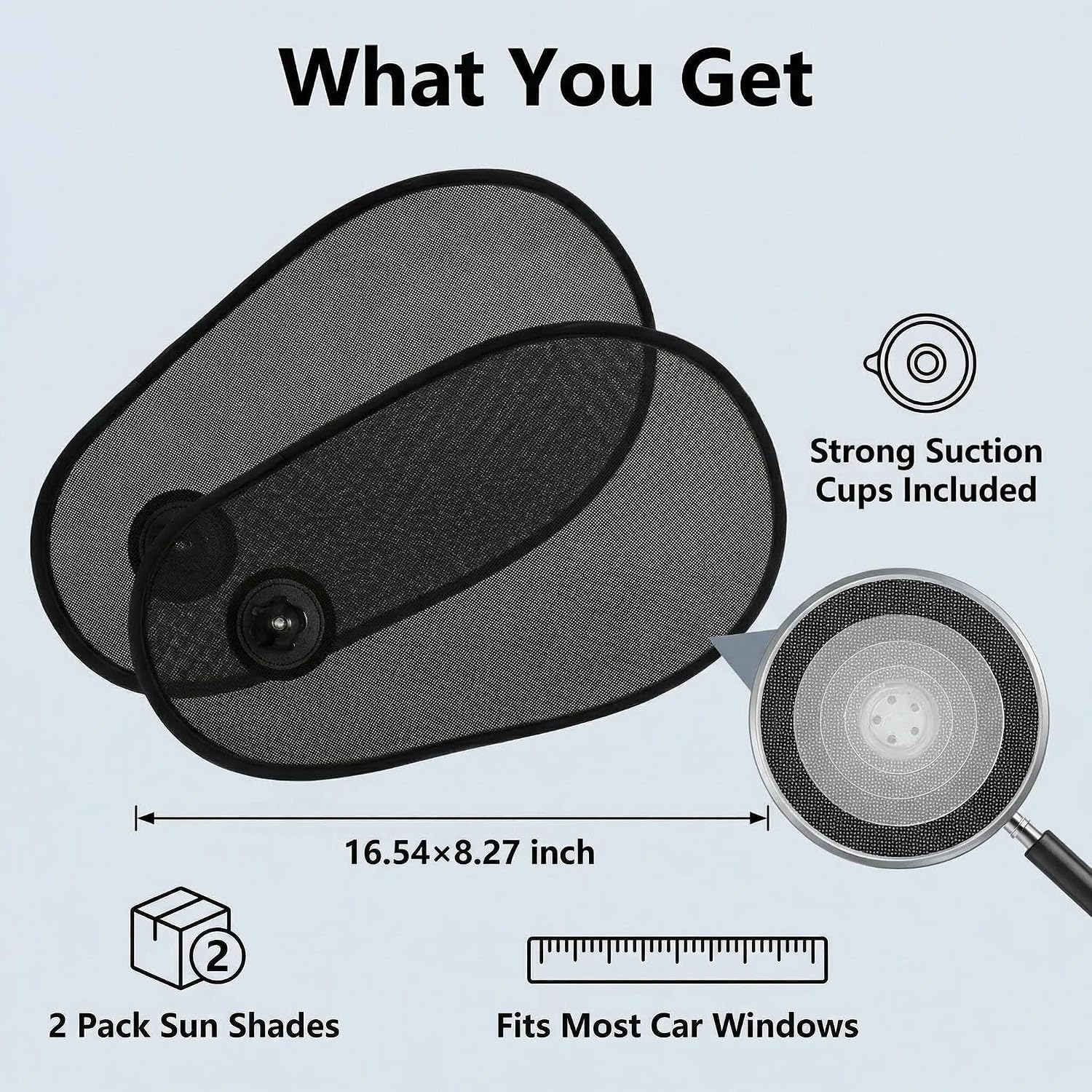 2 PCS Car Window Shade for Baby, Rotatable Car Window Shades with Suction Cup, 15.7" × 8.2" Adjustable Side Windows Sun Visor, Fit for Cars, SUV, Truck (Black)