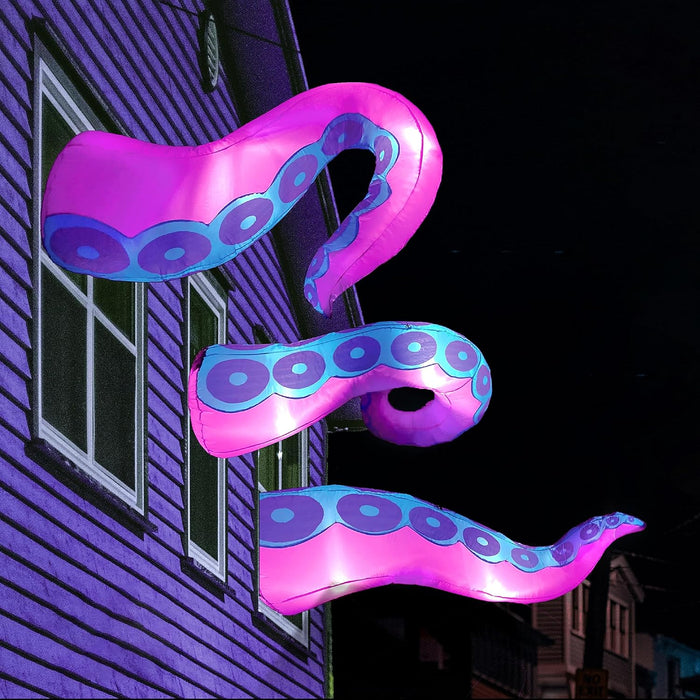 Joiedomi 3 Pcs Halloween Inflatables Octopus Tentacle Outdoor Window Decorations, Octopus Legs with Build-in LEDs, Halloween Front Door Window Roof Prop, Outdoor Holiday Blow up Decor for Garden Lawn