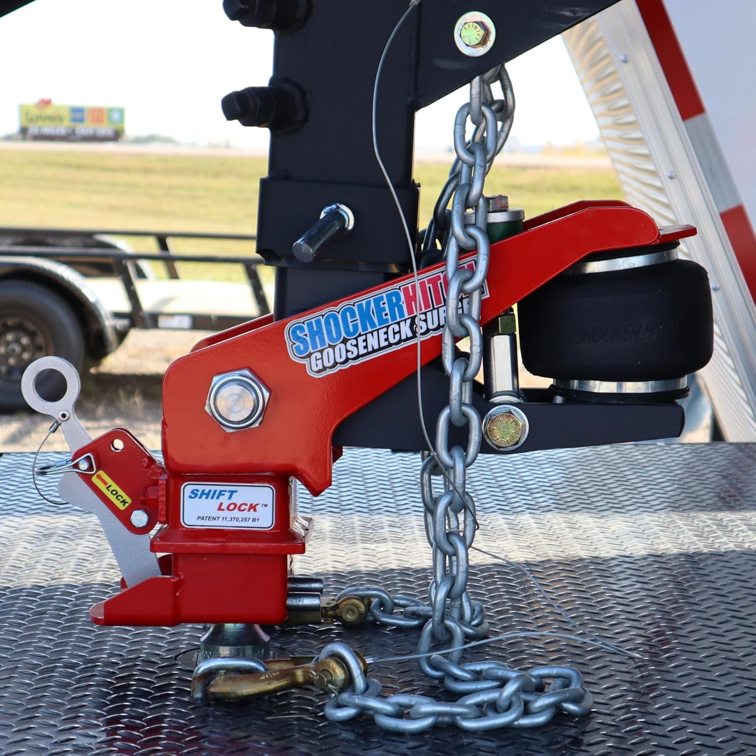 Shocker 30K Gooseneck Surge Air Hitch & Shift Lock Coupler for 2-5/16" Ball, Square 4" & 3-15/16" Stem