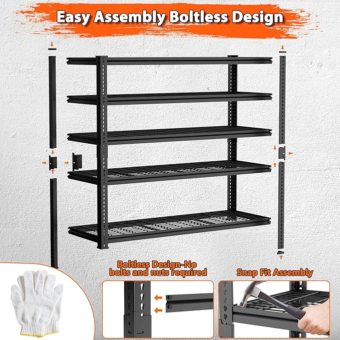 Storage Shelves Heavy Duty, 5-tier Adjustable Metal Industrial Utility Shelf - Image 5