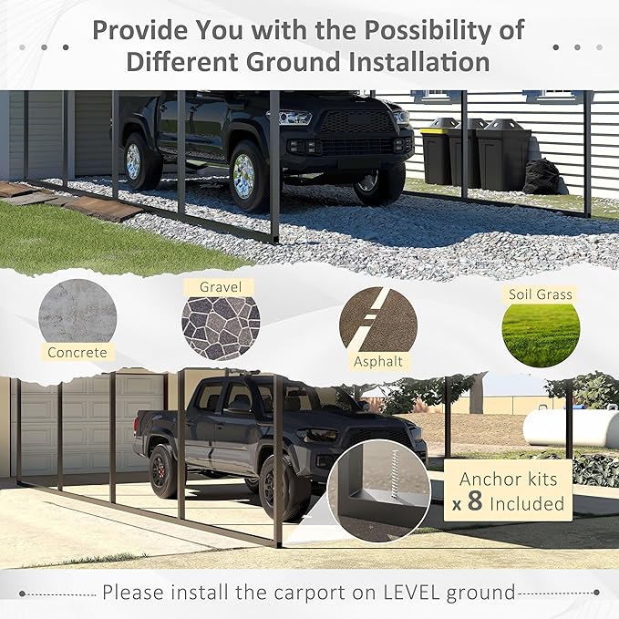 12x20 FT Outdoor Carport with Metal Roof, Heavy Duty Metal Carport Canopy - Image 5