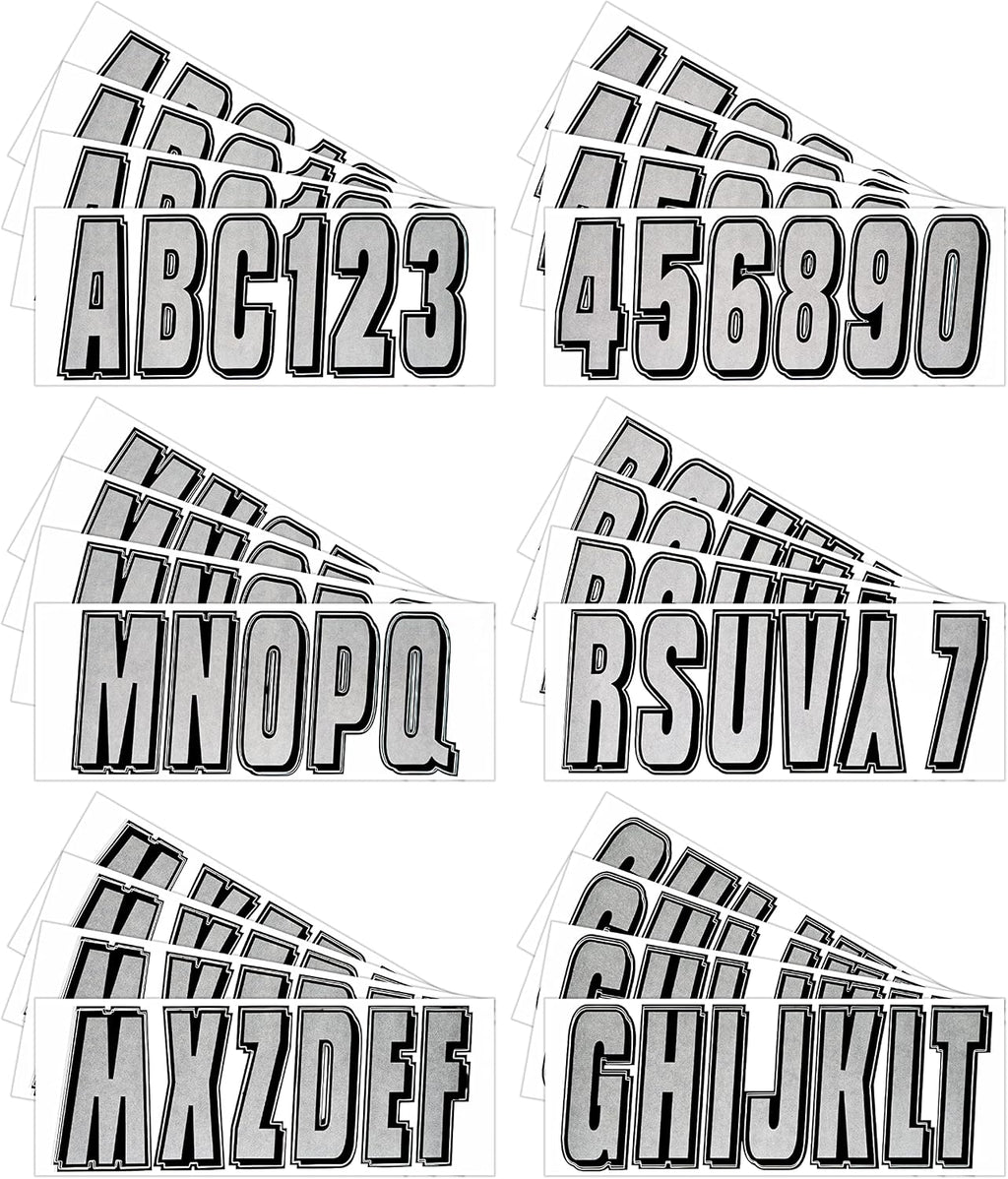 Hardline Products USA Series 320 Boat Registration Numbers Kit - 3 Inch Silver/Black Marine Vinyl Decals - USCG Compliant Lettering for Hull, PWC & Jet Ski - Fuel & Fade Resistant