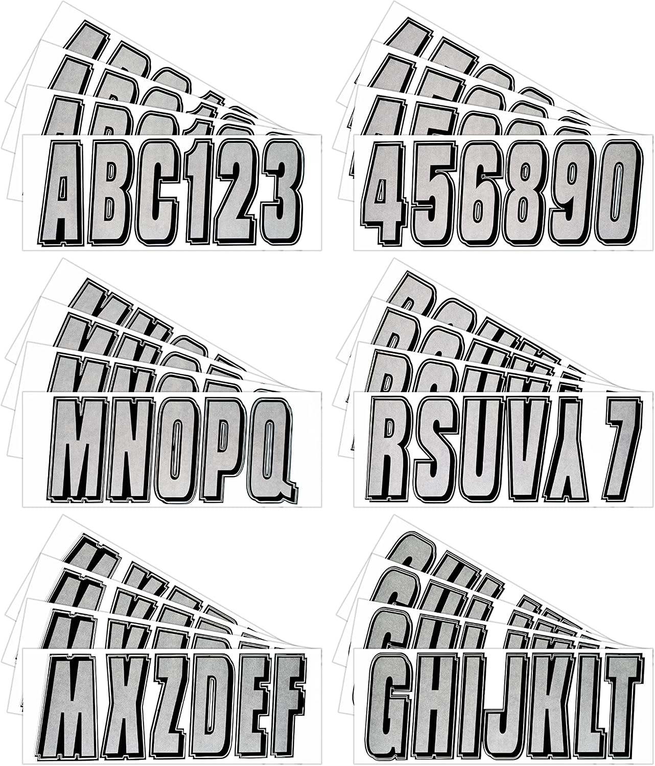 Hardline Products USA Series 320 Boat Registration Numbers Kit - 3 Inch Silver/Black Marine Vinyl Decals - USCG Compliant Lettering for Hull, PWC & Jet Ski - Fuel & Fade Resistant