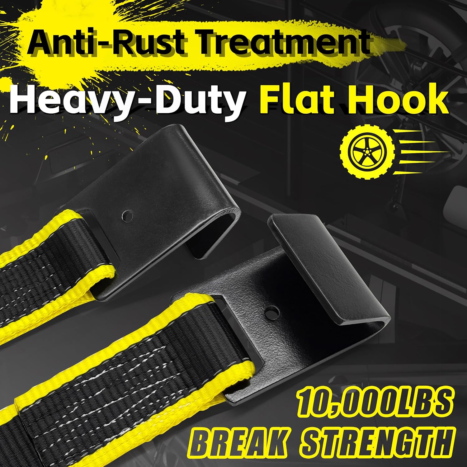 KJE 2 Pack Reflective Tow Dolly Straps Heavy Duty,Car Tow Dolly Basket Straps with Flat Hook, 10,000 lbs Breaking Strength, Fits 14"-19" Tires Wheels for Car Hauler Trailer