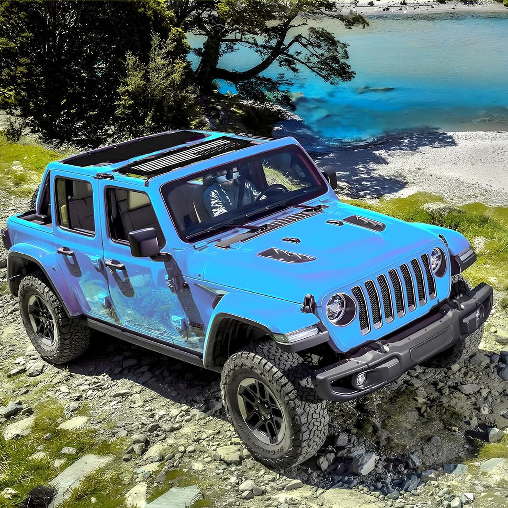 JKU Sunshade Mesh for 2007-2018 Jeep Wrangler JK Unlimited 4 Door, UV Protection Front & Rear Seat Cover, Thick PVC (American Flag & Black)