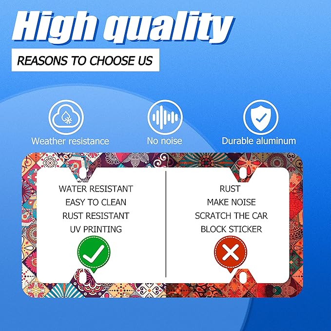 Stitching Tile Boho Pattern License Plate Frame Stainless Steel Parts Colorful - Image 4