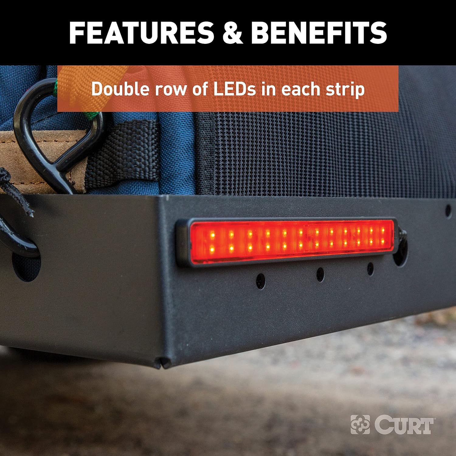 CURT 53201 Auxiliary Automotive LED Light Strips for Hitch Cargo Carrier, Bike Rack, 2-Pack