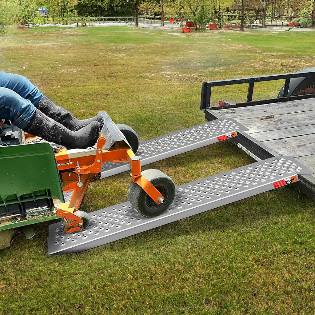 VNN Aluminum Shed Ramp 2PCS - 4' Long Loading Ramp for Riding Mower, Lightweight Sturdy Anti-Slip Ramps with Punch Plate Surface, 880 lbs Capacity for Lawn Mowers, ATV, Motorcycle- 8" Wide, Slivery