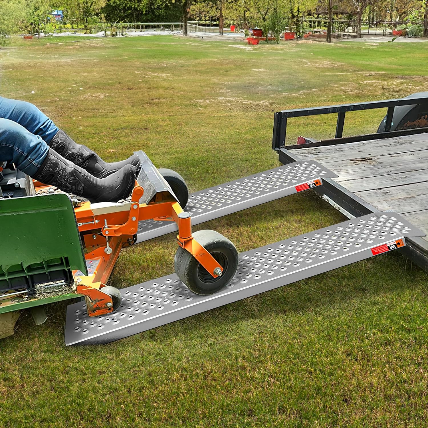 VNN Aluminum Shed Ramp 2PCS - 4' Long Loading Ramp for Riding Mower, Lightweight Sturdy Anti-Slip Ramps with Punch Plate Surface, 880 lbs Capacity for Lawn Mowers, ATV, Motorcycle- 8" Wide, Slivery