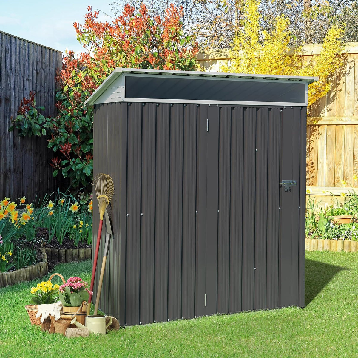 Vongrasig 5 x 3 x 6 FT Outdoor Storage Shed Clearance, Metal Garden Shed