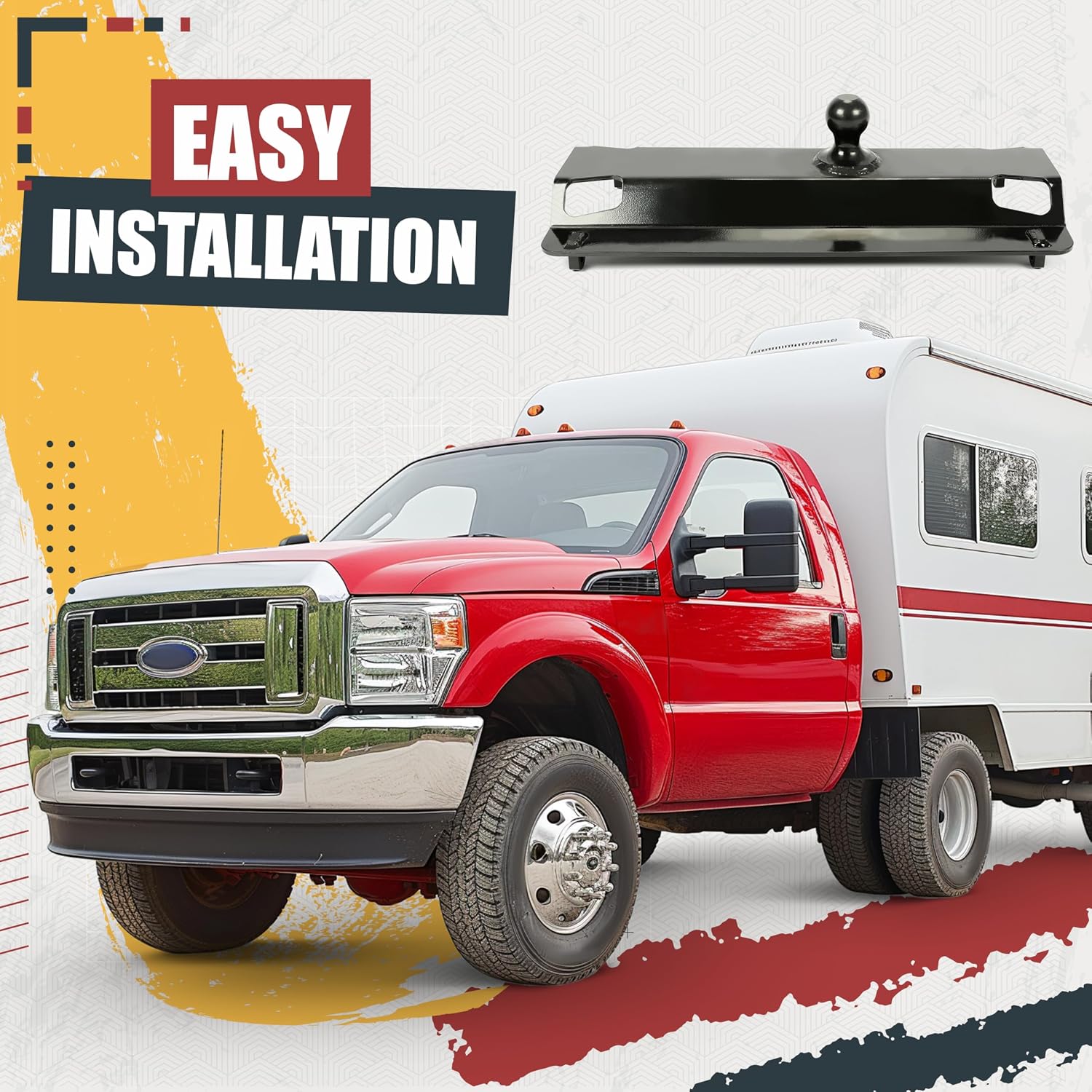 ECOTRIC Universal Fifth Wheel Gooseneck Hitch Adapter Plate for Pickup | Truck Bed Standard 5th Fifth Wheel Rails 30,000 lbs 2-5/16-Inch Ball