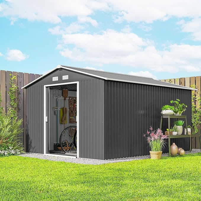 Outsunny 11' x 9' Outdoor Storage Shed, Garden Tool Metal Shed - Image 2
