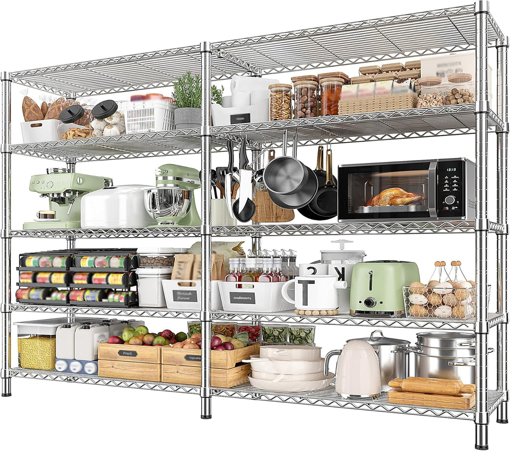 REIBII 1500LBS Storage Shelves 61.7''W Wire Shelving Unit 5 Tier Metal Shelving
