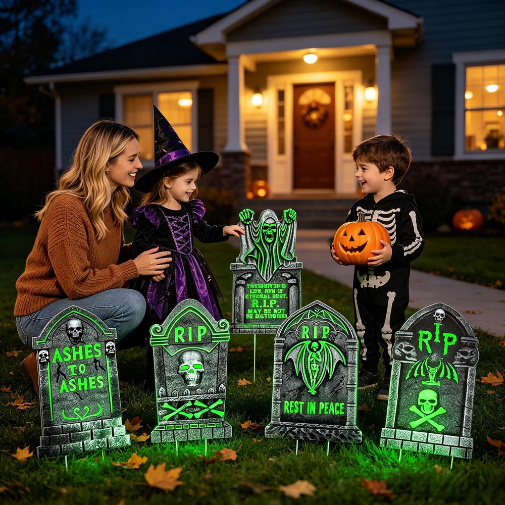 6 Pack Halloween Tombstone Decorations Glowing in The Dark, 25"x16"...