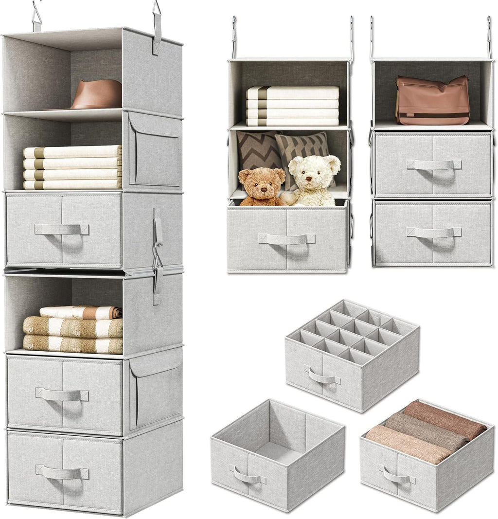 6-shelf hanging closet organizer with 3 drawers, separable, main product view
