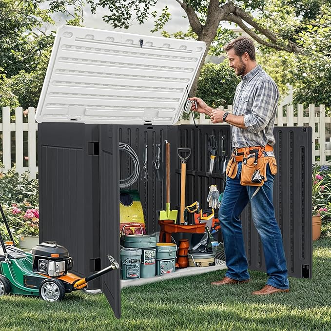 DWVO 47 cu ft Spacious Horizontal Storage Unit, Outdoor Resin Tool Locker - Image 7