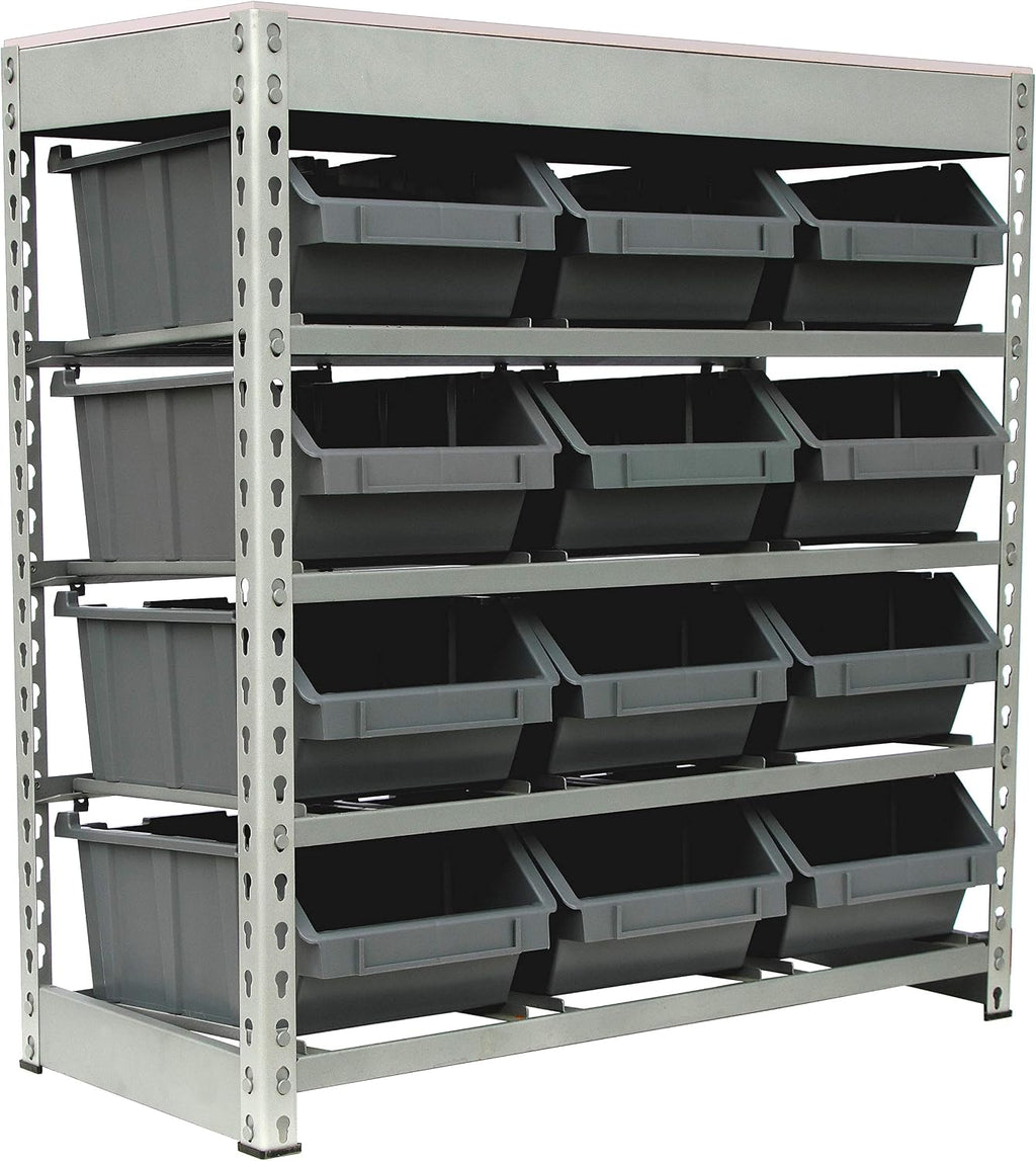 King's Rack Bin Rack Boltless Steel Storage System Organizer w/ 12 Plastic Bins
