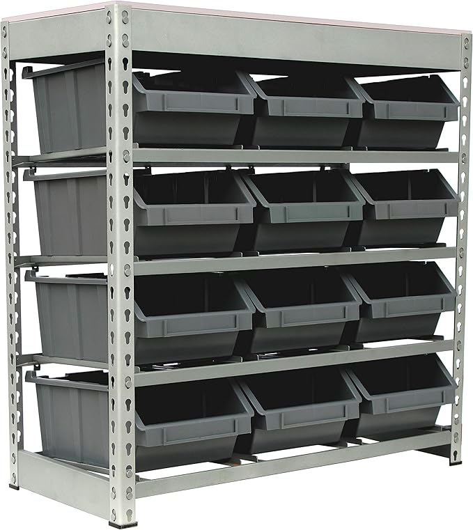 King's Rack Bin Rack Boltless Steel Storage System Organizer w/ 12 Plastic Bins by Unknown