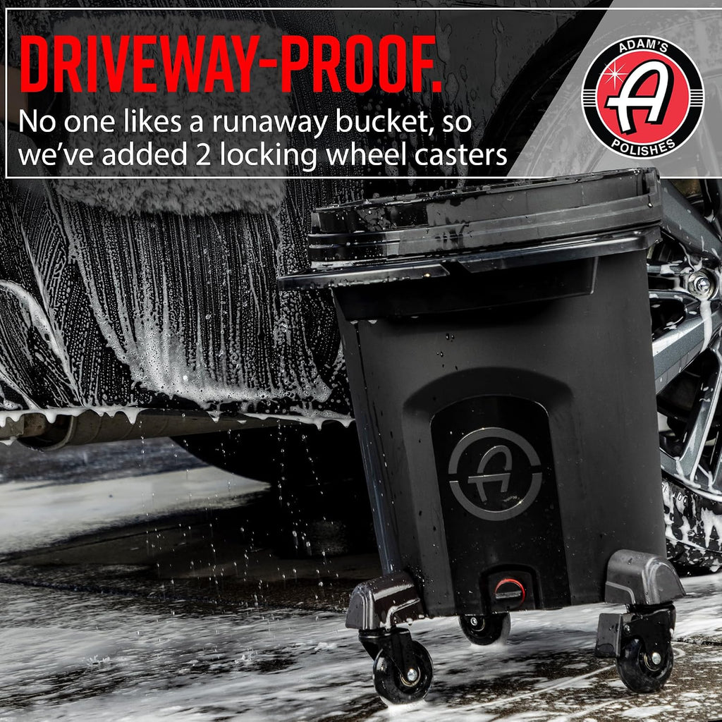 Adam's Double Complete Premium Detailing Bucket - Car Wash Bucket with Grit Guard, Seat Pad, Organization Rack, Drain Plug, 2 Locking Wheels | Innovative Detail 5 Gallon Bucket Kit System