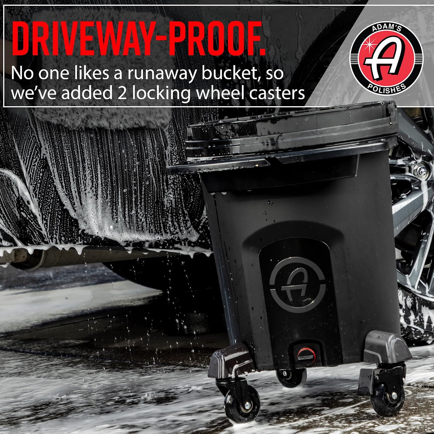 Adam's Double Complete Premium Detailing Bucket - Car Wash Bucket with Grit Guard, Seat Pad, Organization Rack, Drain Plug, 2 Locking Wheels | Innovative Detail 5 Gallon Bucket Kit System