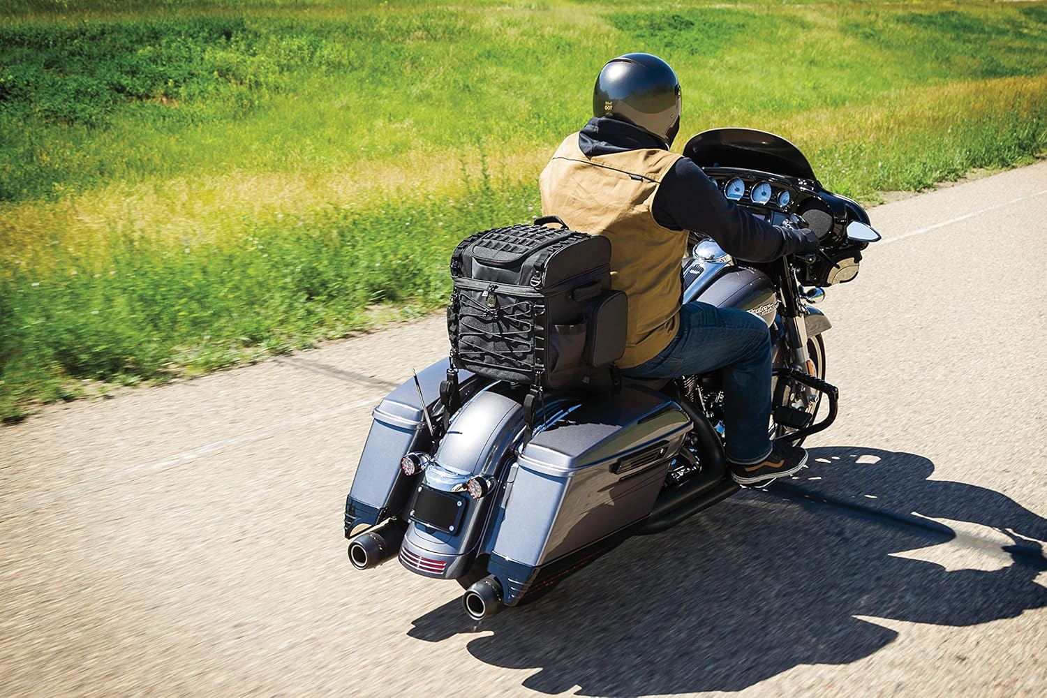 Kuryakyn 5285 Momentum Vagabond Motorcycle Travel Luggage: Weather Resistant Seat/Trunk/Rack Bag with Sissy Bar Straps, Black