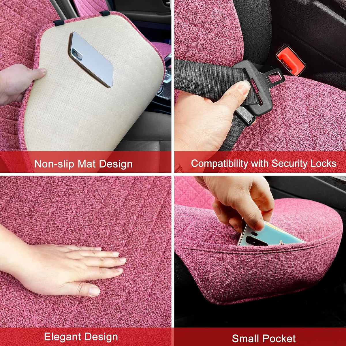 bopuovre linen front car seat covers breathable fabric, close-up detail