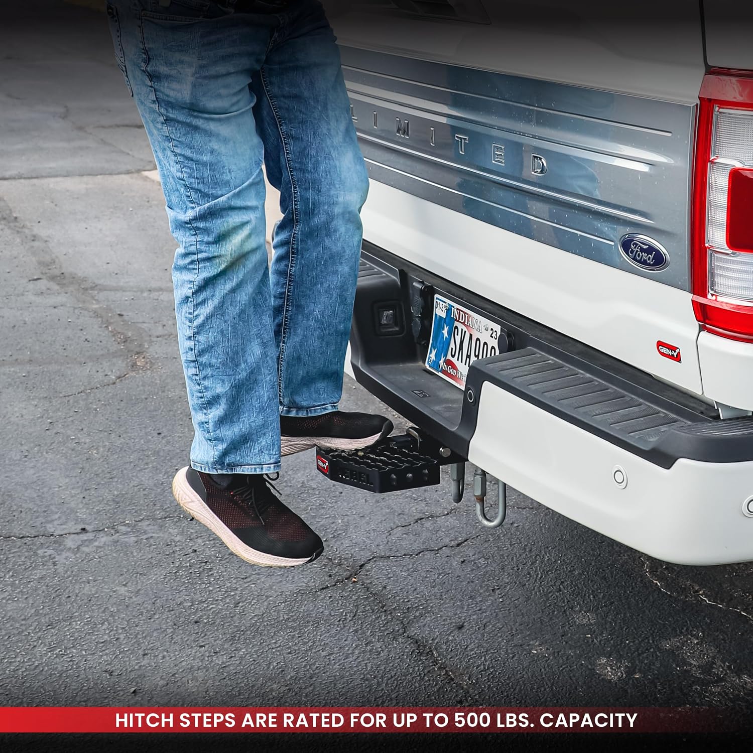 GEN-Y Hitch Serrated Hitch Step for 2-Inch Towing Receiver, Up to 500 LB Load Capacity with Serrated No Slip Surface, Textured Powder-Coat Finish, Black