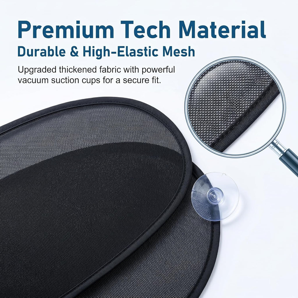 2 PCS Car Window Sun Shades, Suction Cup Side Window Sunshade, Rays Glare Mesh Sun Visor Blocker, Universal Driver Passenger Rear Side Interior Accessory (Black)