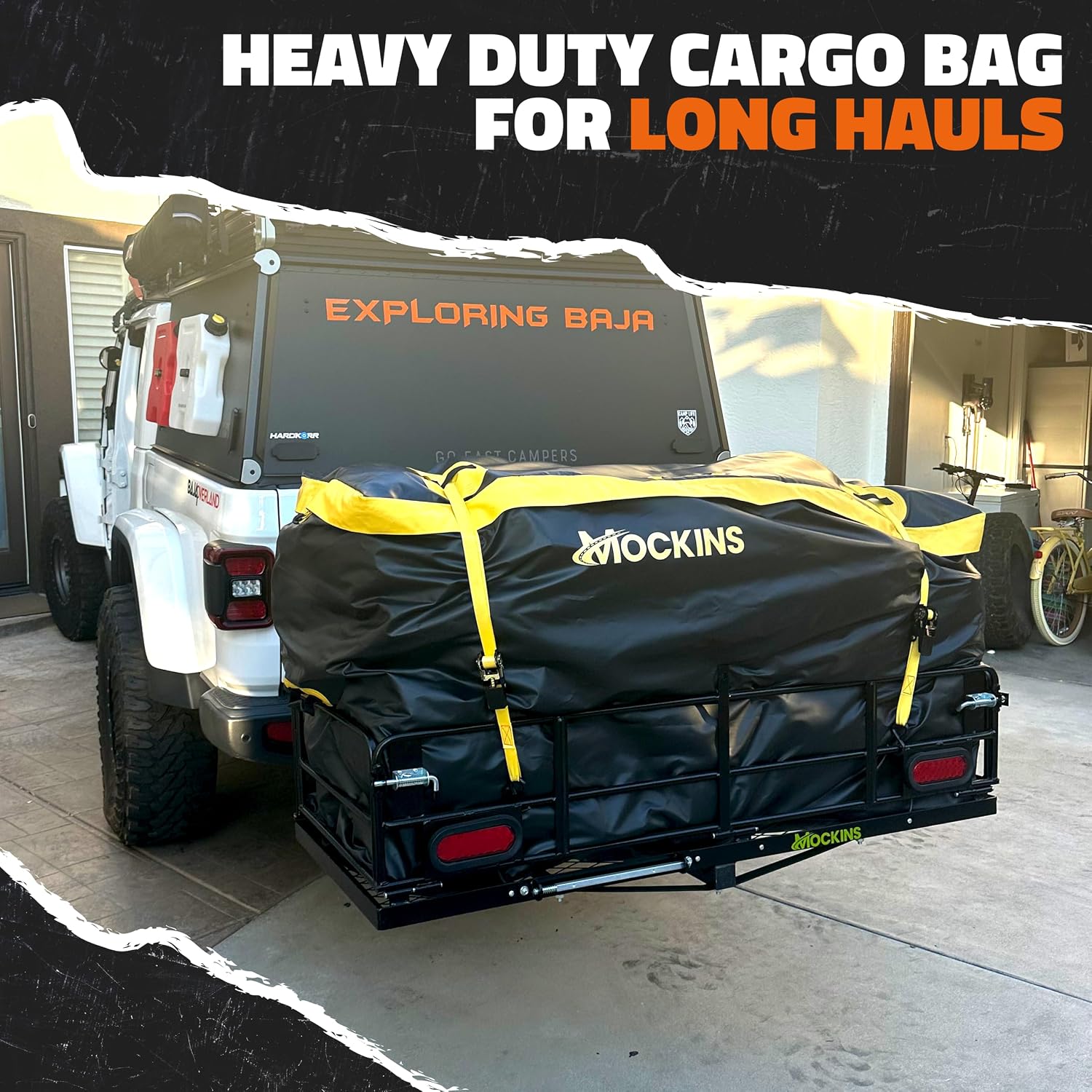 Mockins 30 Cu Ft Trailer Hitch Cargo Carrier Bag for Road Trips & Camping | 60"x24"x36" Weatherproof Cargo Bag for Hitch Carrier | Waterproof Truck Bed Storage Set | Vinyl Vehicle Soft-Shell Carriers