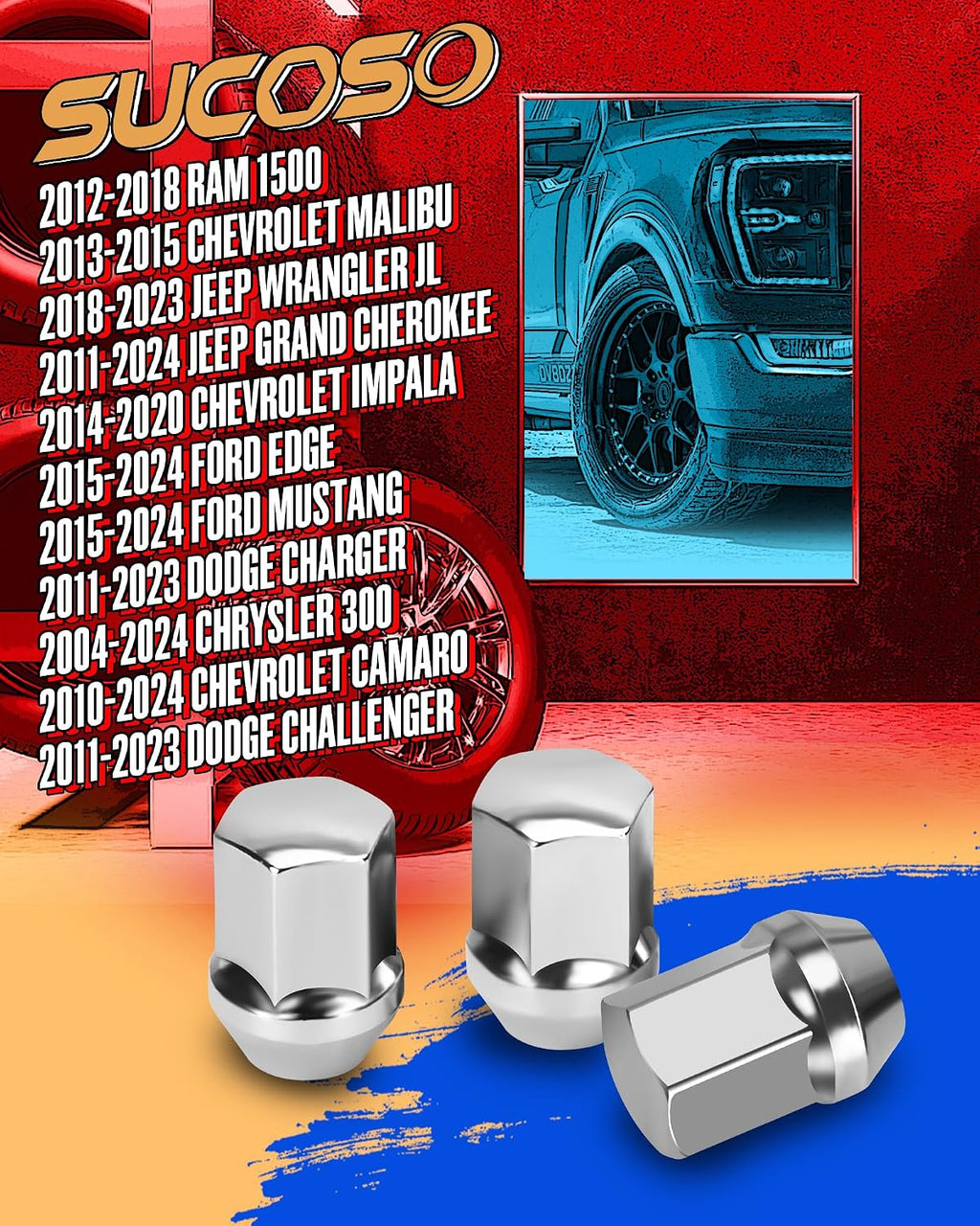 M14x1.5 OEM Lug Nuts for Ram 1500 Jeep Wrangler JL & Grand Cherokee Dodge Charger Chevy Impala Stock Wheels, Set of 20 14mmx1.5 Chrome One-Piece Design Factory Wheel Lug Nut Replace Part No 611-330