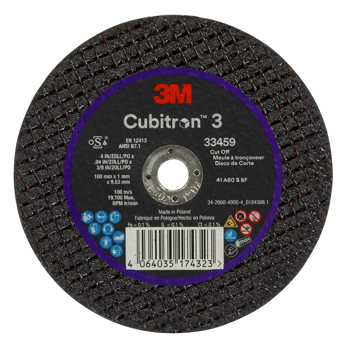 3m cubitron 3 cut-off wheel 33459, 4 in, main product view