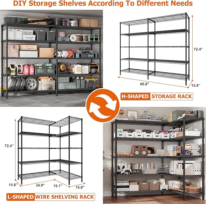 REIBII 1600LBS Storage Shelves Metal Shelving 5 Tier Wire Shelving Unit - Image 8