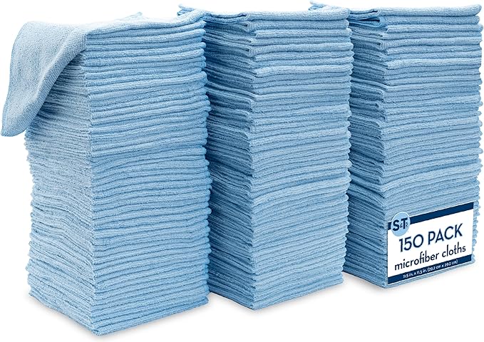 S&T INC. 150 Pack Microfiber Cleaning Cloth, Bulk Towels by STINC