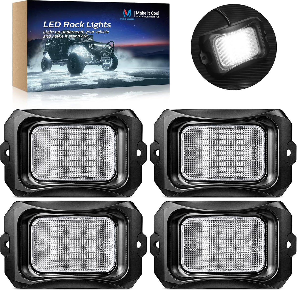 mictuning c2 curved pure white rock lights, main product view
