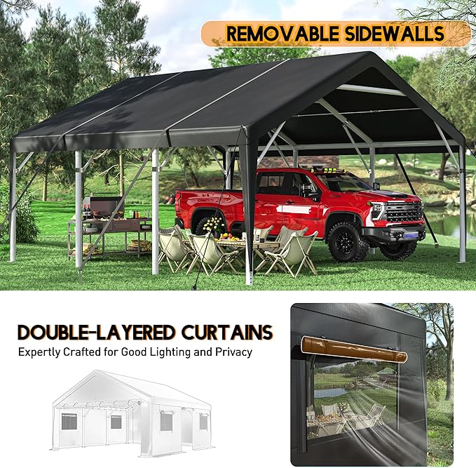 Bepatio 2 Car Carport, 20 x 20 Heavy Duty Metal Carport, All Weather Extra - Image 4