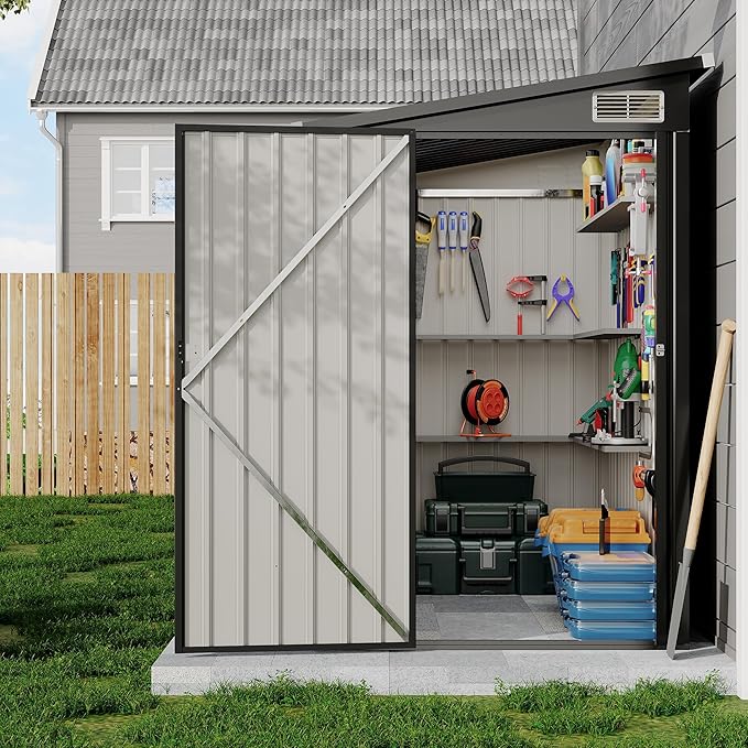 4×8 FT Lean to Storage Shed, Heavy-Duty Outdoor Metal Storage Shed, Garden Tool by GarveeLife