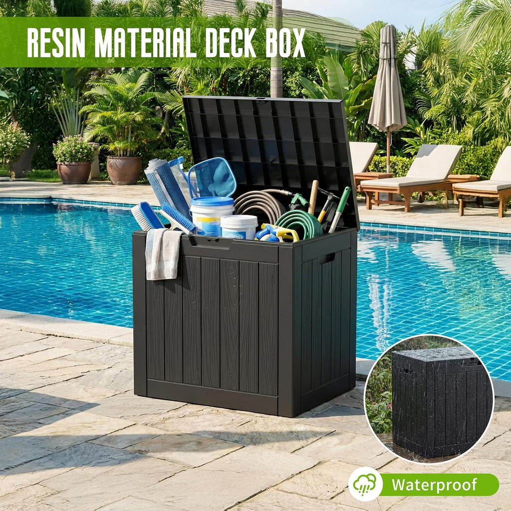 drato 35 gallon outdoor storage box waterproof, resin, side view